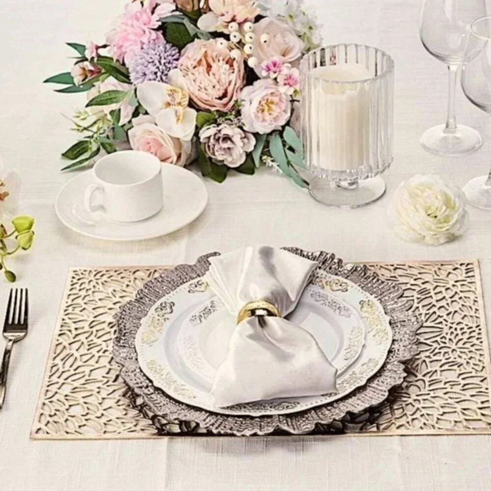 Gold Placemats Laser Cut Elegant Everyday Special Occasion Holiday Elegant 4 PC
